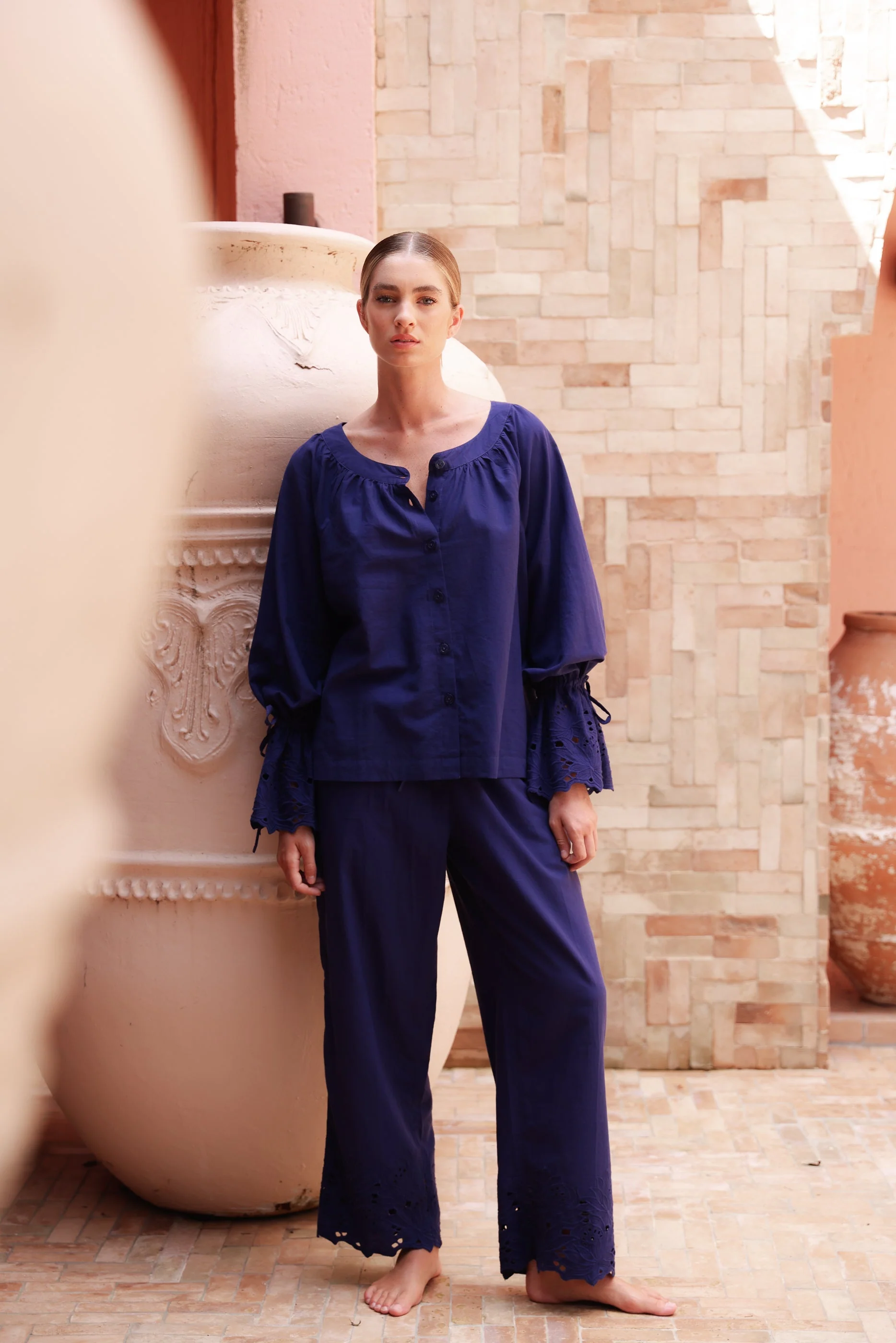 Claire Lounge Set - Cotton Embroidery - Twilight Blue - Image 2