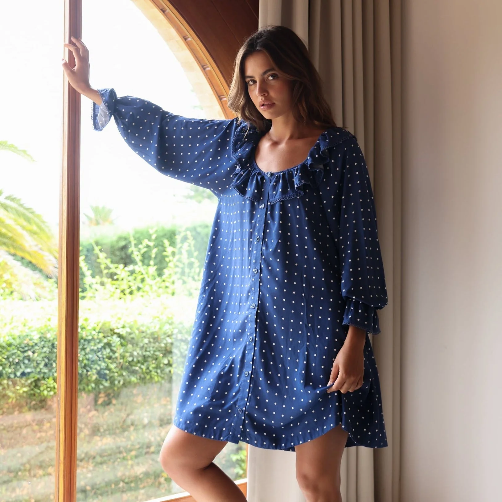 Jemima Nightie - ECOVERO™ - Indigo Dot - Image 7