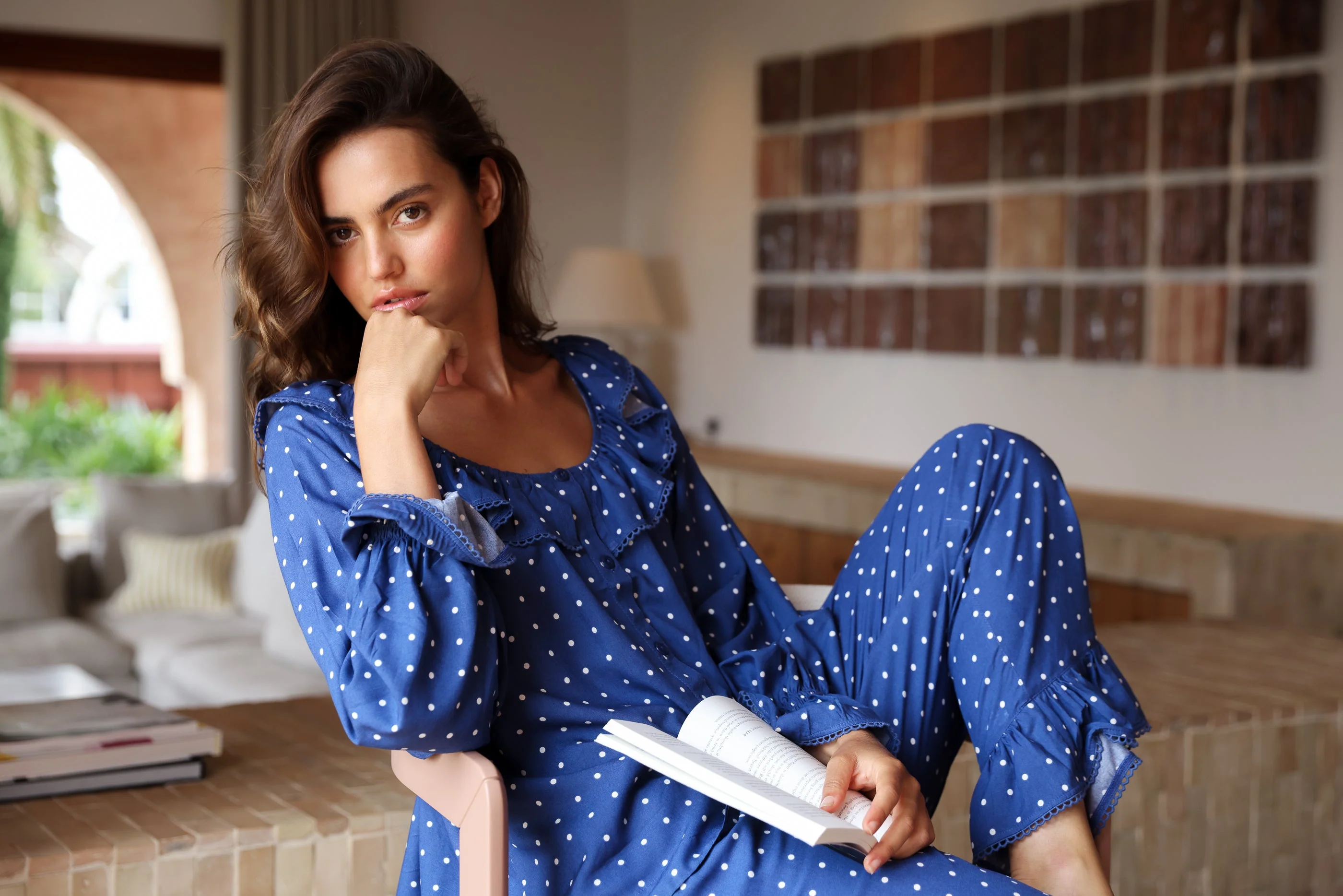 Jemima Sleep Set - Long - ECOVERO™ - Indigo Dot - Image 3