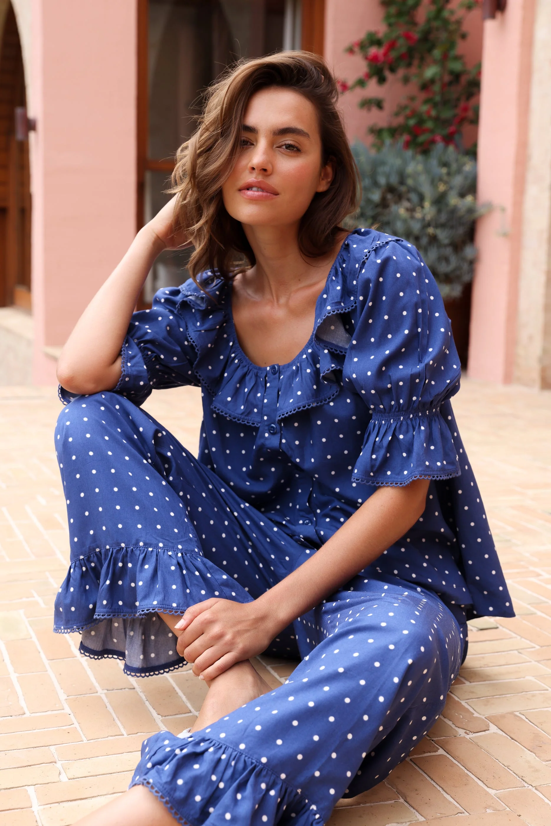 Jemima Sleep Set - Pants - ECOVERO™ - Indigo Dot - Image 4